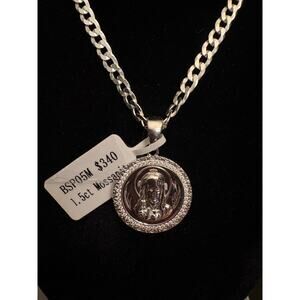 1.5ct Moissanite Round Jesus Pendant & 17" 925 Stamped Silver Chain